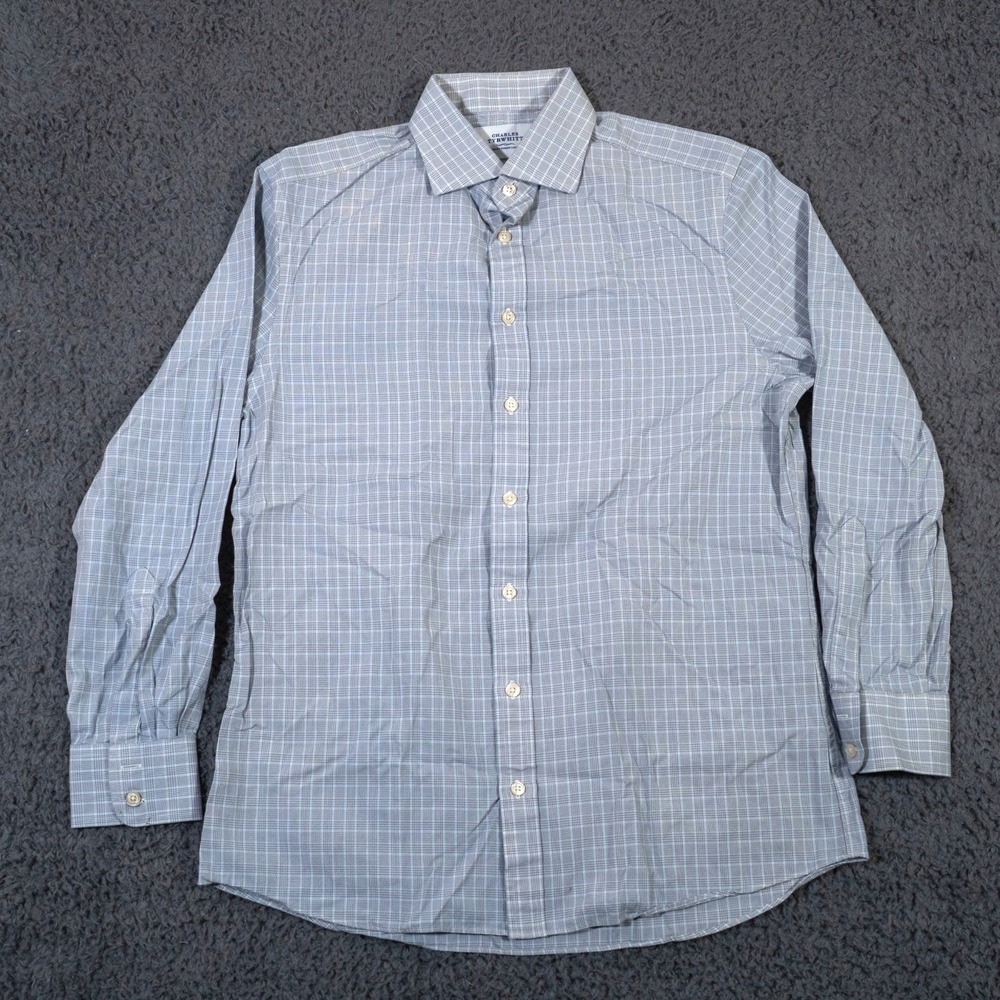 Charles Tyrwhitt Shirt Mens 16/34 Blue Slim Fit Non-Iron‎ Glen Plaid Twill
